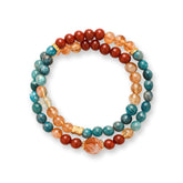 OZ Dunhuang Series MC1006 Double Strand Citrine & Red Agate & Blue Apatite Bracelet - Vibrant Apatite Colorblock Design